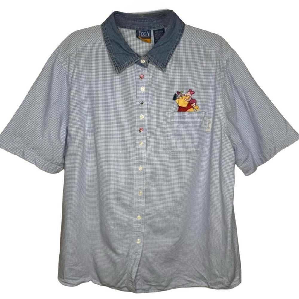 Winnie the Pooh Disney Embroidered Denim Button-Up Short Sleeve Sz 18 /‎ 20